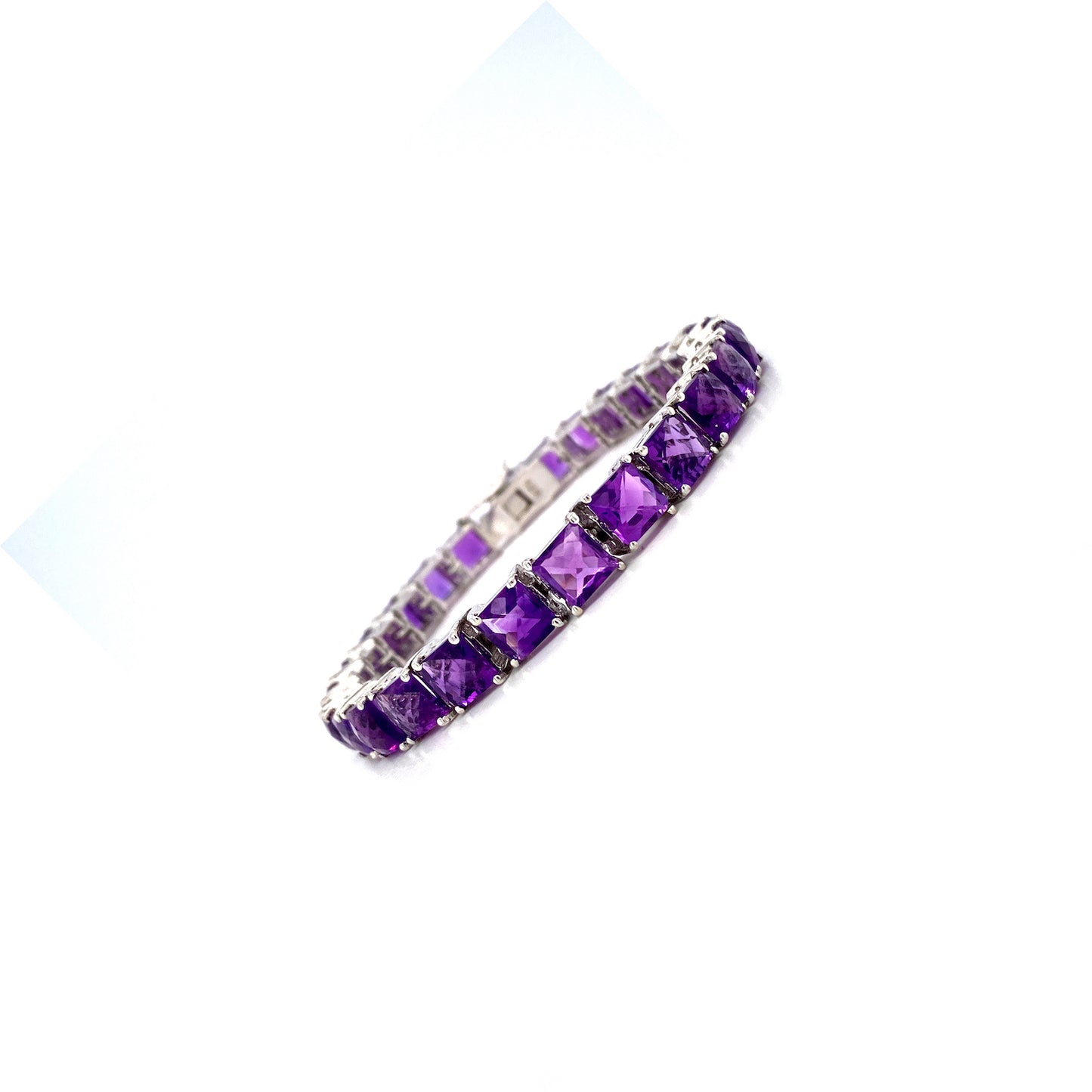 Natural Amethyst Square Gemstone 925 Sterling Silver Tennis Bracelet