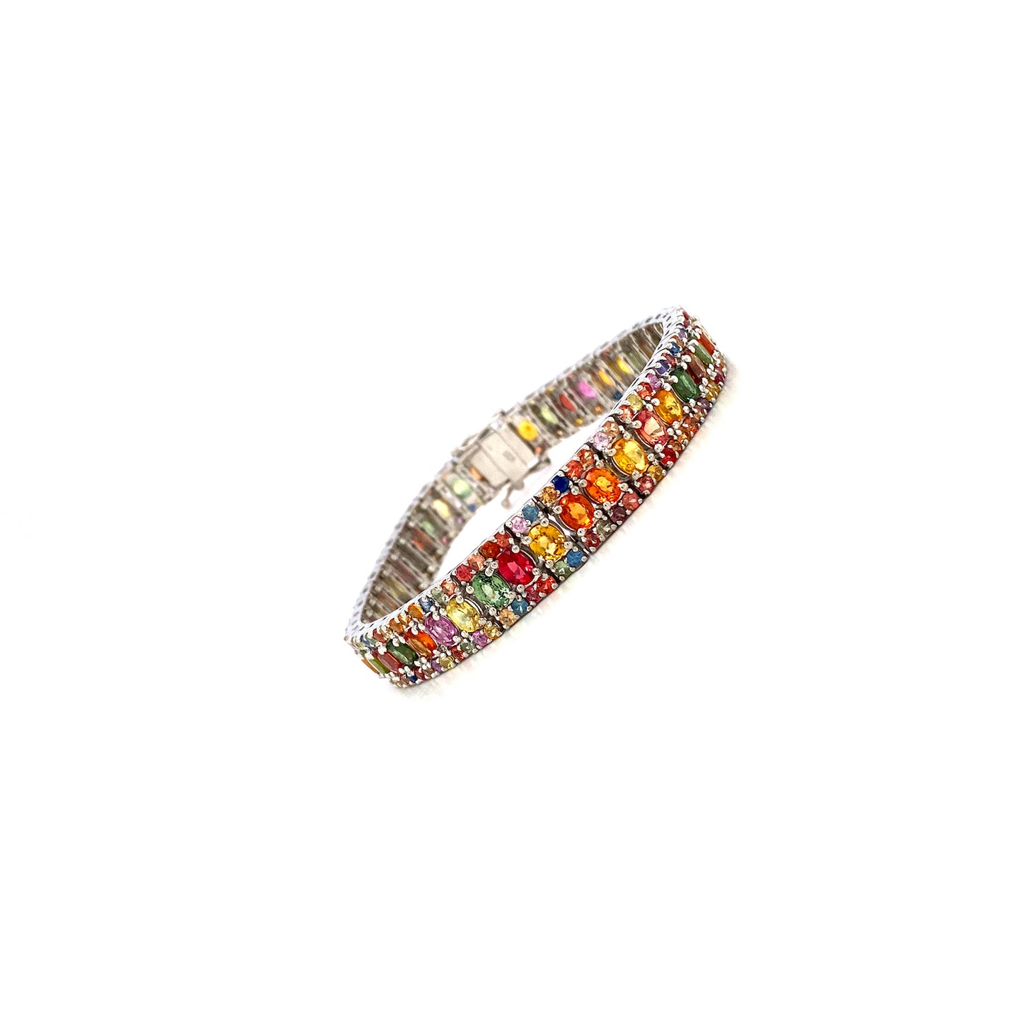 Natural Multi Sapphire Gemstone 925 Sterling Silver Tennis bracelet