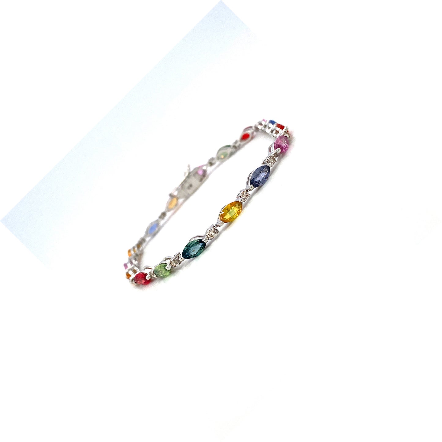 Natural Multi Sapphire Gemstone 925 Sterling Silver Tennis Bracelet
