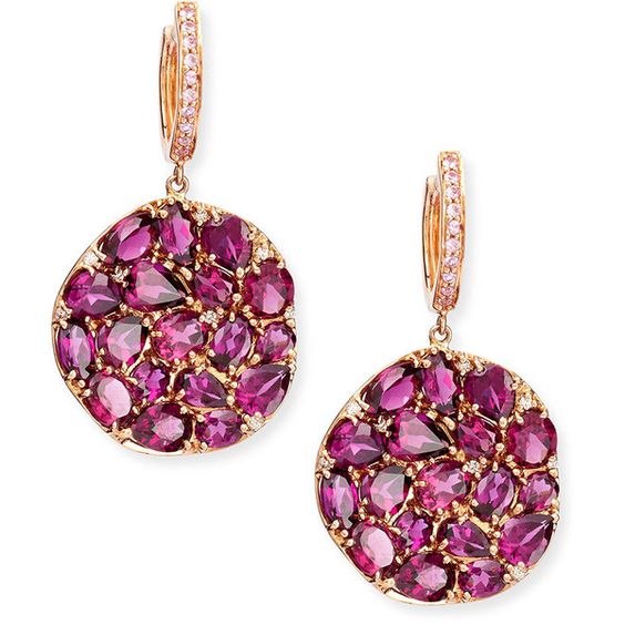 18K Rubellite Tourmaline Diamond Dangling Gold Earring
