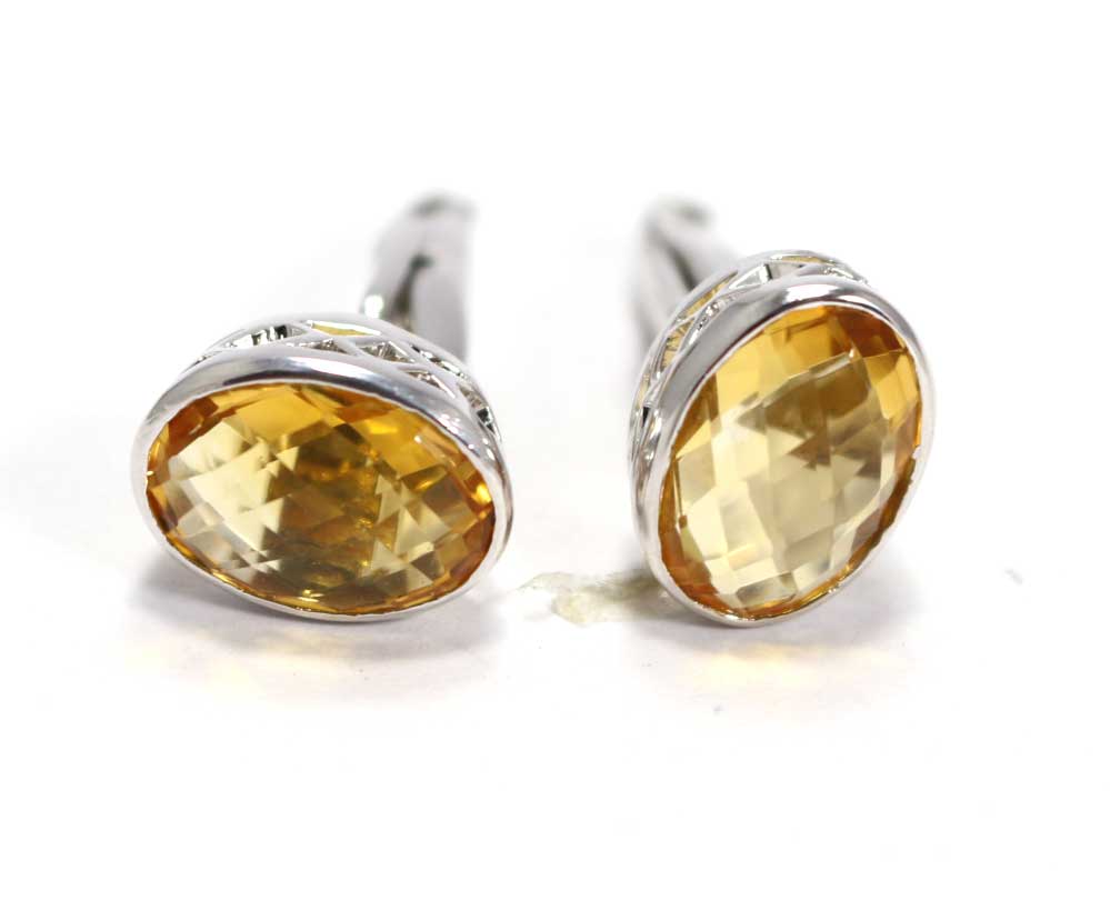 Natural Citrine 925 Sterling Silver Cufflinks