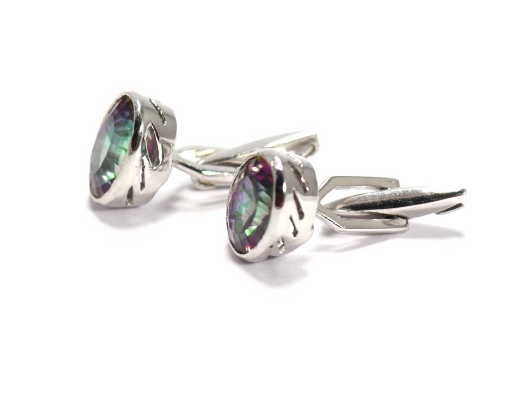 Natural Mystic Quartz 925 Sterling Silver Cufflinks