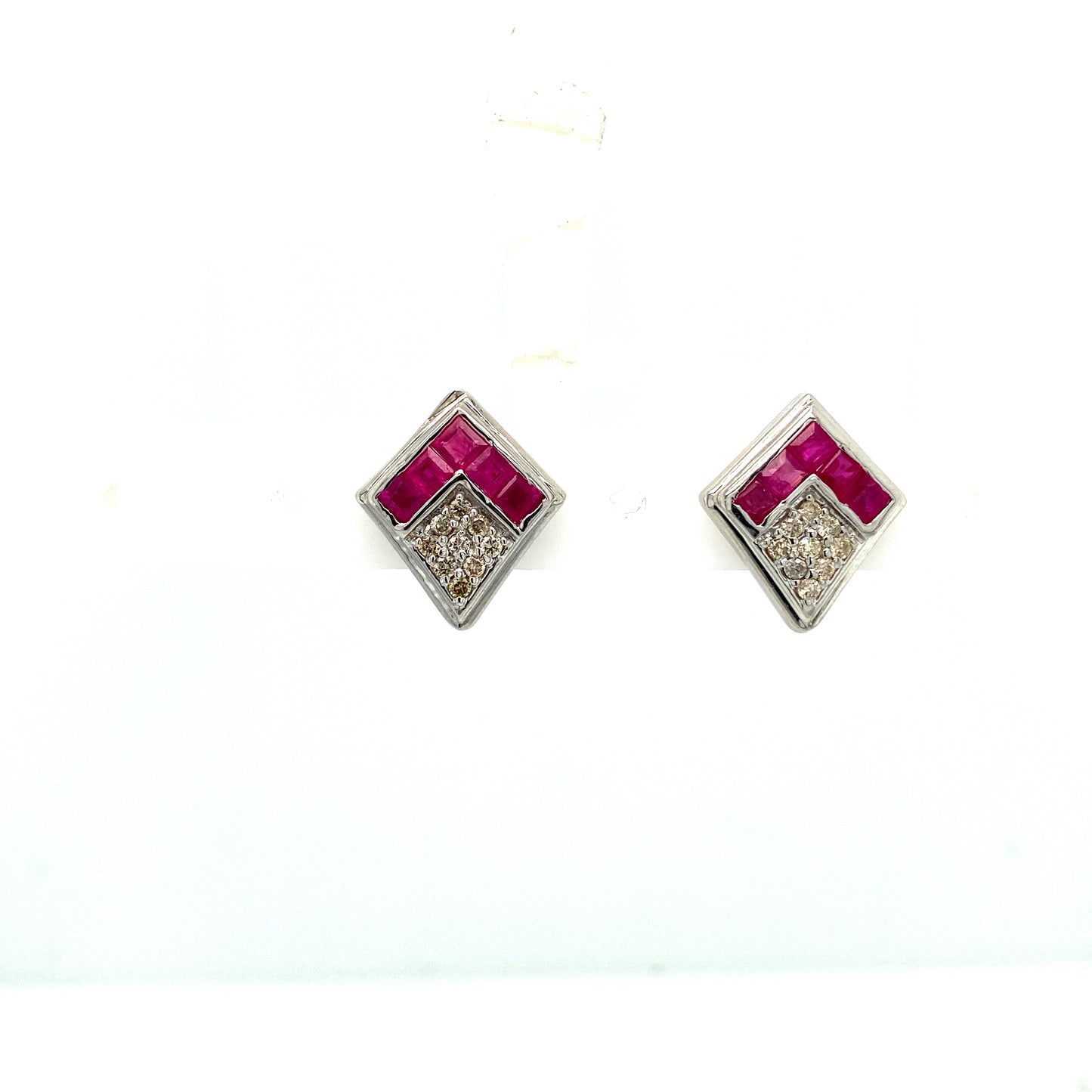 Natural Ruby DIamond Sterling Silver Studs