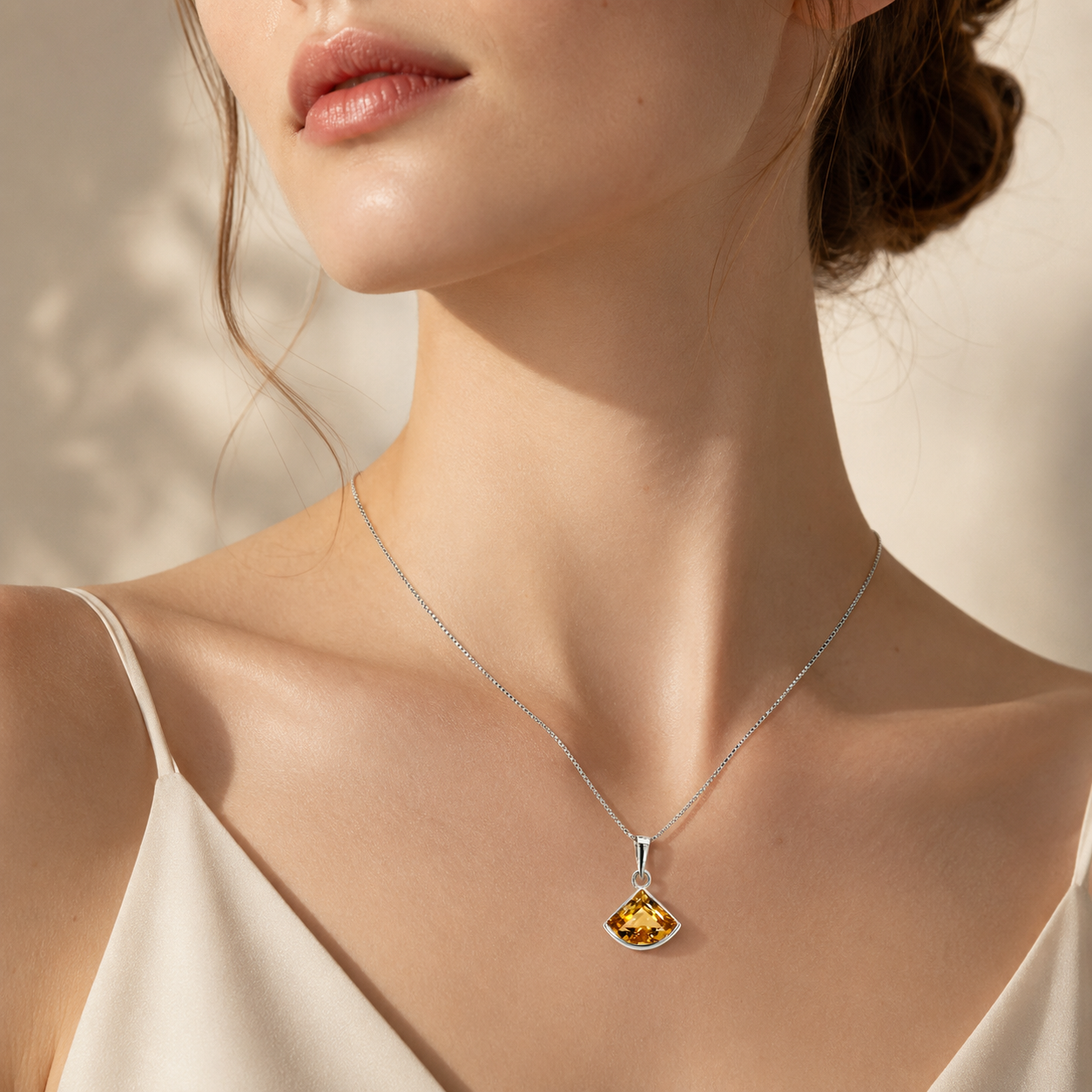 Natural Citrine Gemstone Pendant 925 Sterling Silver