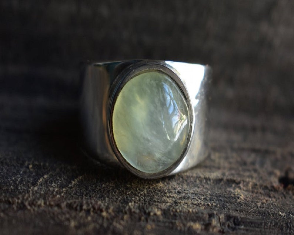 Natural Prehinte Gemstone Handmade Vintage 925 Sterling Silver Ring
