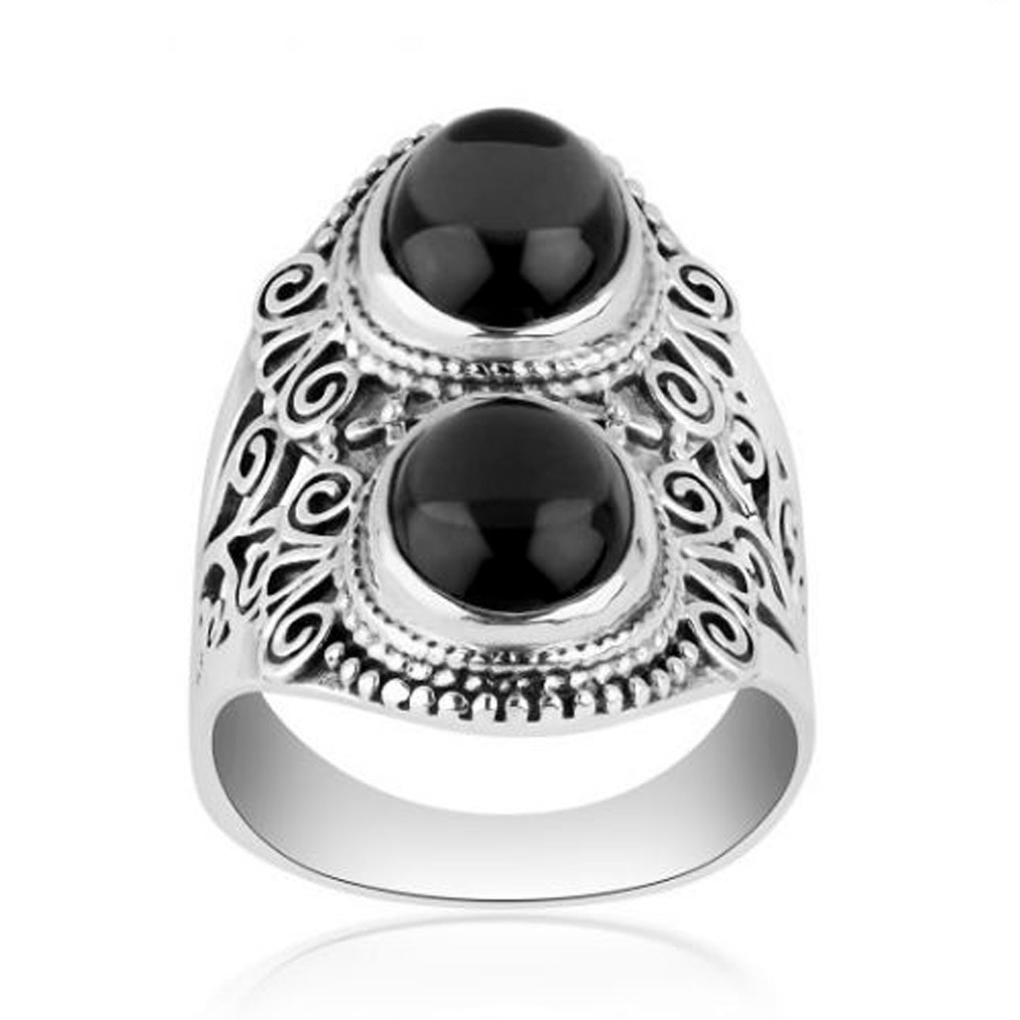 Bohemian Style Black Onyx 925 Sterling Silver Ring