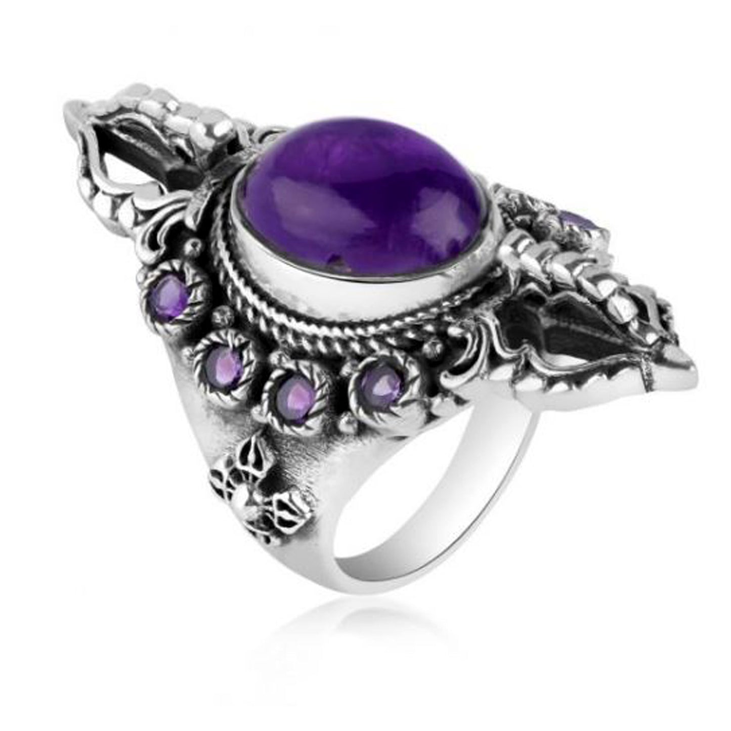 Amethyst Purple Gemstone Oxidised 925 Sterling Silver Ring