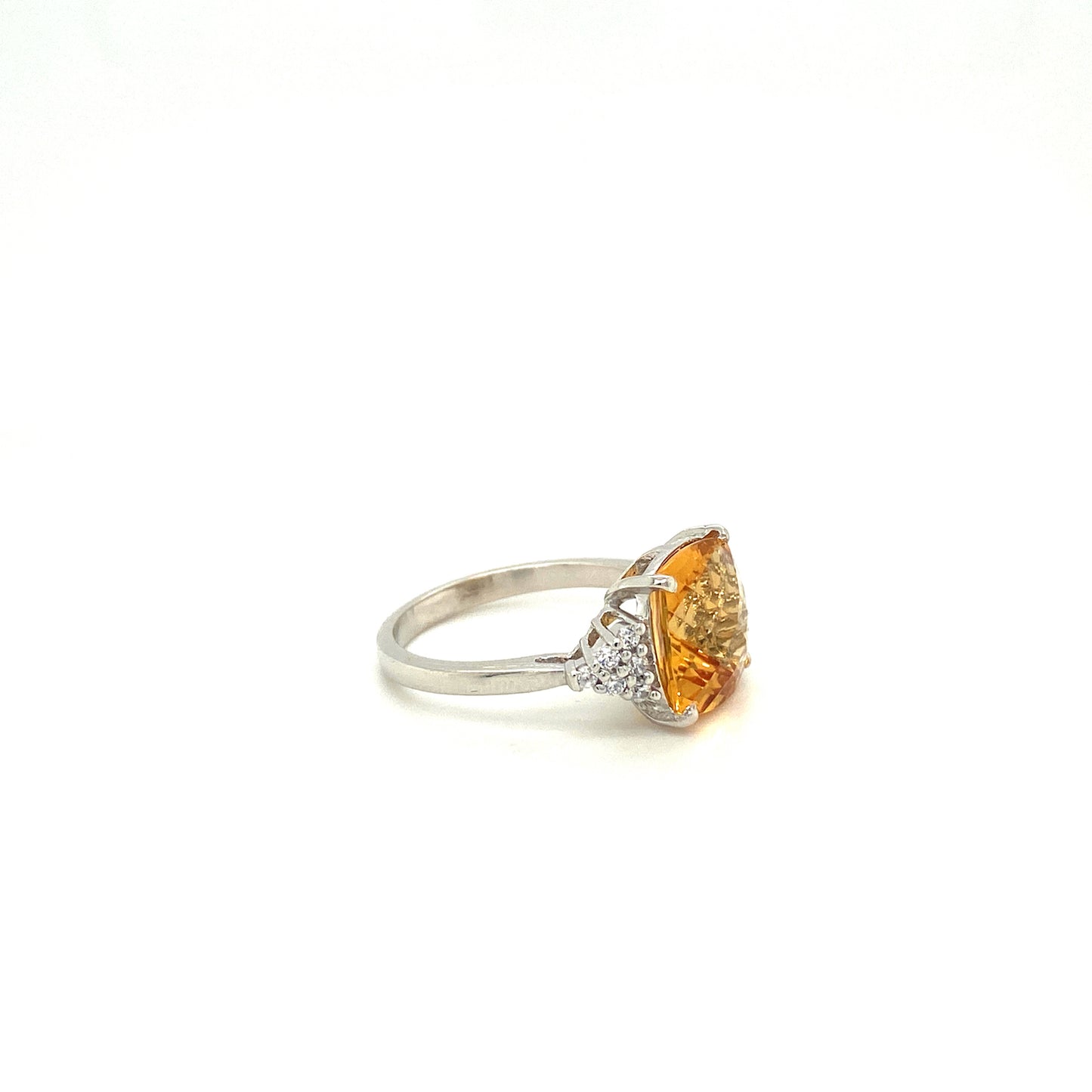 Natural Citrine With Cubic Zircon 925 Sterling Silver Cocktail Ring