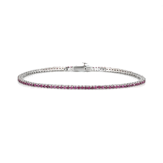 Natural Burma Ruby 925 Sterling Silver Handmade Tennis Bracelet