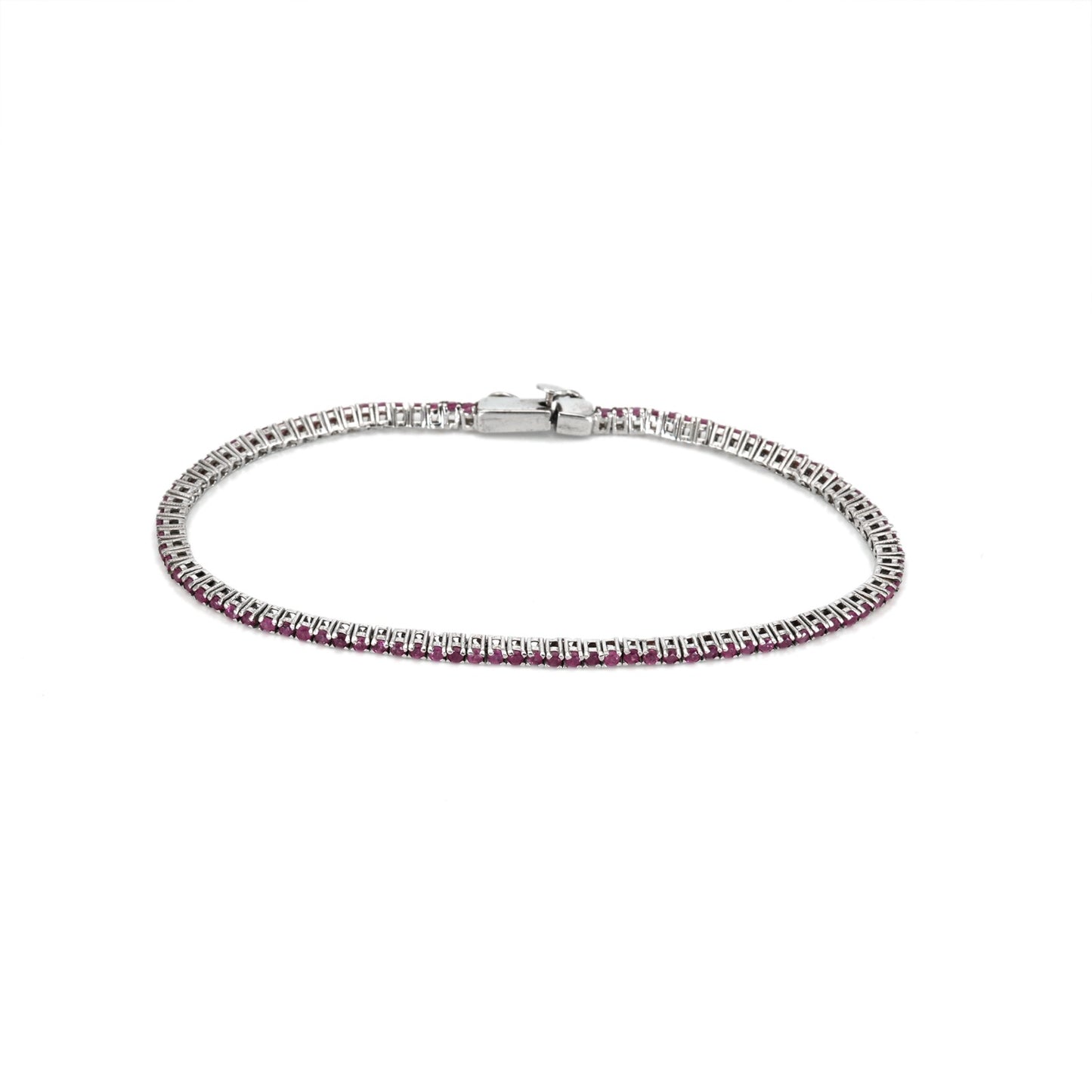Natural Burma Ruby 925 Sterling Silver Handmade Tennis Bracelet