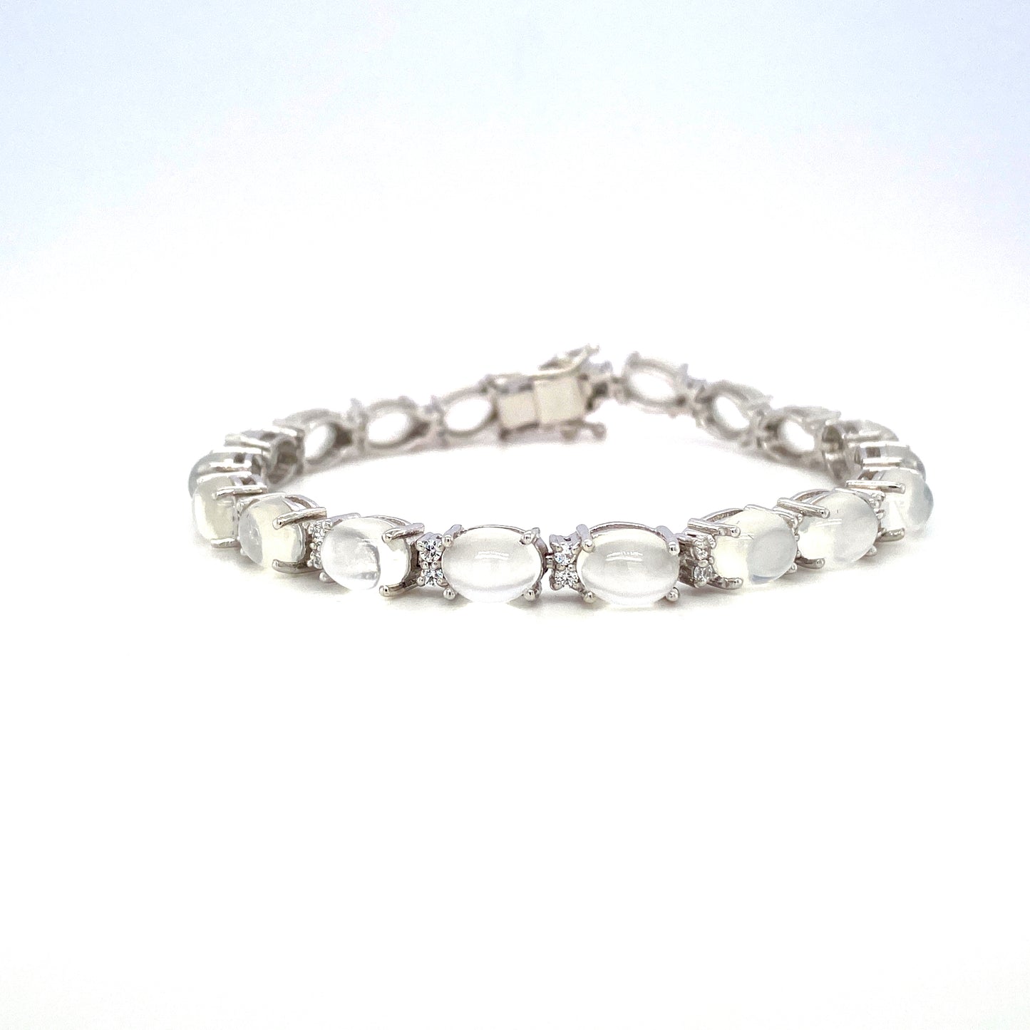 Natural Moonstone Diamond 925 Sterling Silver Tennis Bracelet
