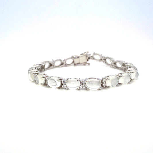 Natural Moonstone Diamond 925 Sterling Silver Tennis Bracelet