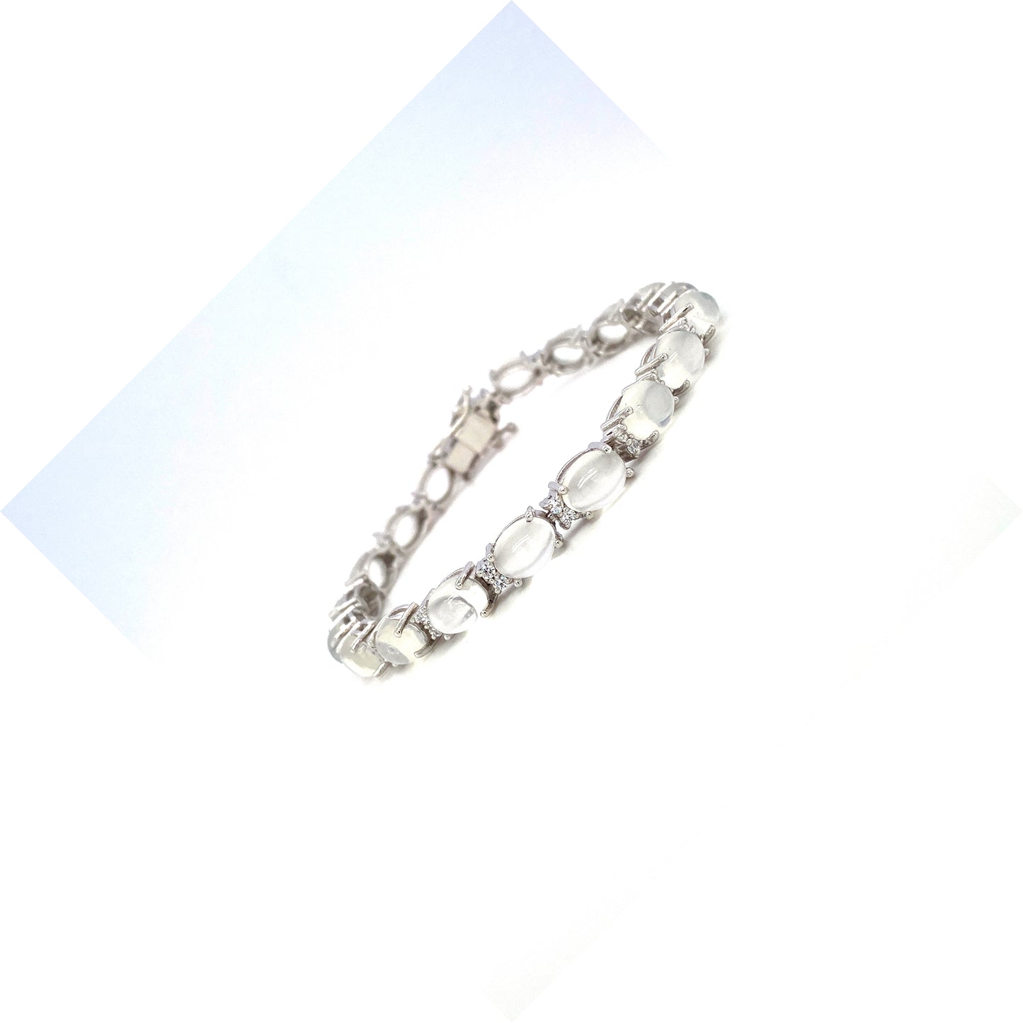 Natural Moonstone Diamond 925 Sterling Silver Tennis Bracelet