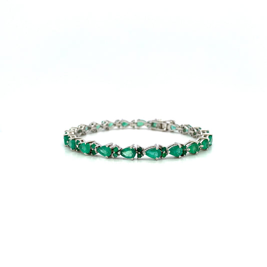 Natural Emerald Gemstone 925 Sterling Silver Tennis Bracelet