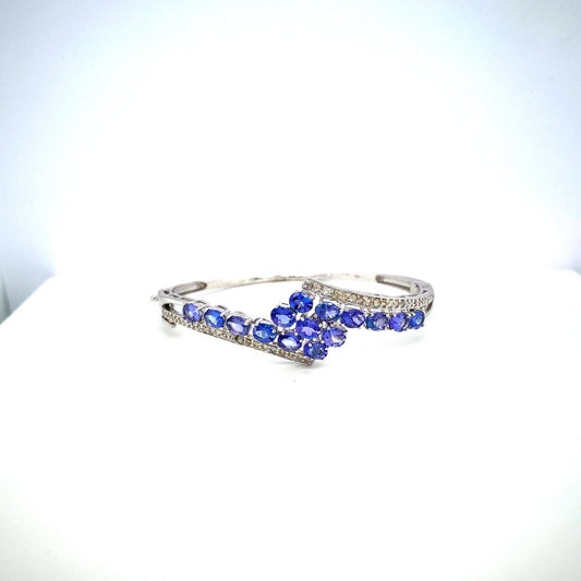 Natural Tanzanite Diamond 925 Sterling Silver Bangle