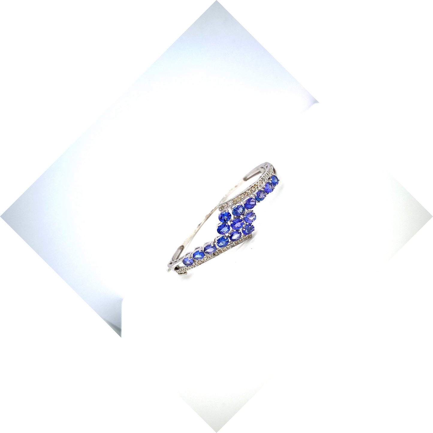 Natural Tanzanite Diamond 925 Sterling Silver Bangle