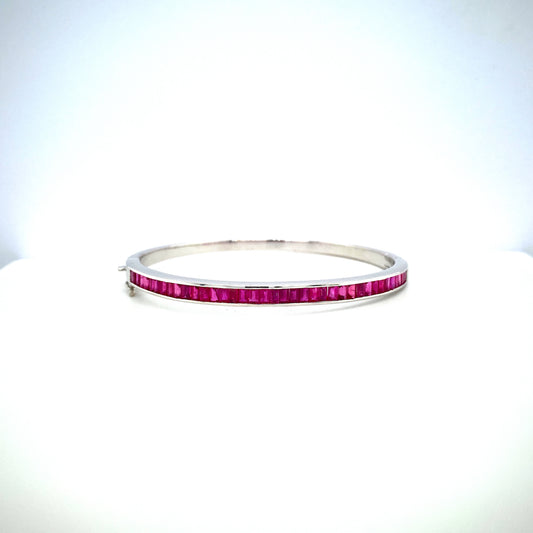 Natural Ruby Gemstone Channel Setting Free Size 925 Sterling Silver Bracelet