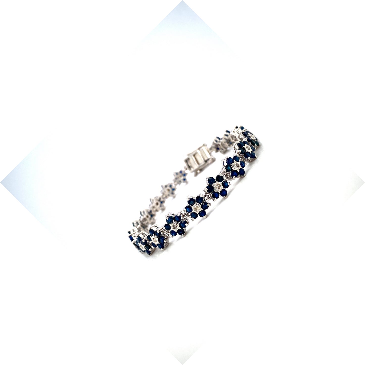 Natural Blue  Sapphire And Diamond  Gemstone 925 Sterling Silver Tennis Bracelet