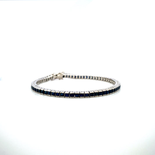 Natural Blue Sapphire Gemstone 925 Sterling Silver Tennis Bracelet