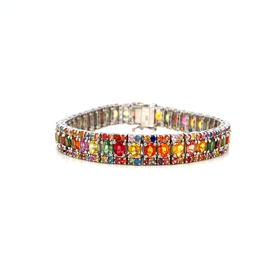 Natural Multi Sapphire Gemstone 925 Sterling Silver Tennis bracelet