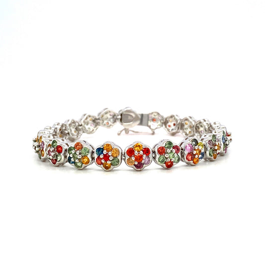 Natural Multi Tourmaline Gemstone 925 Starling Silver Tennis Bracelet