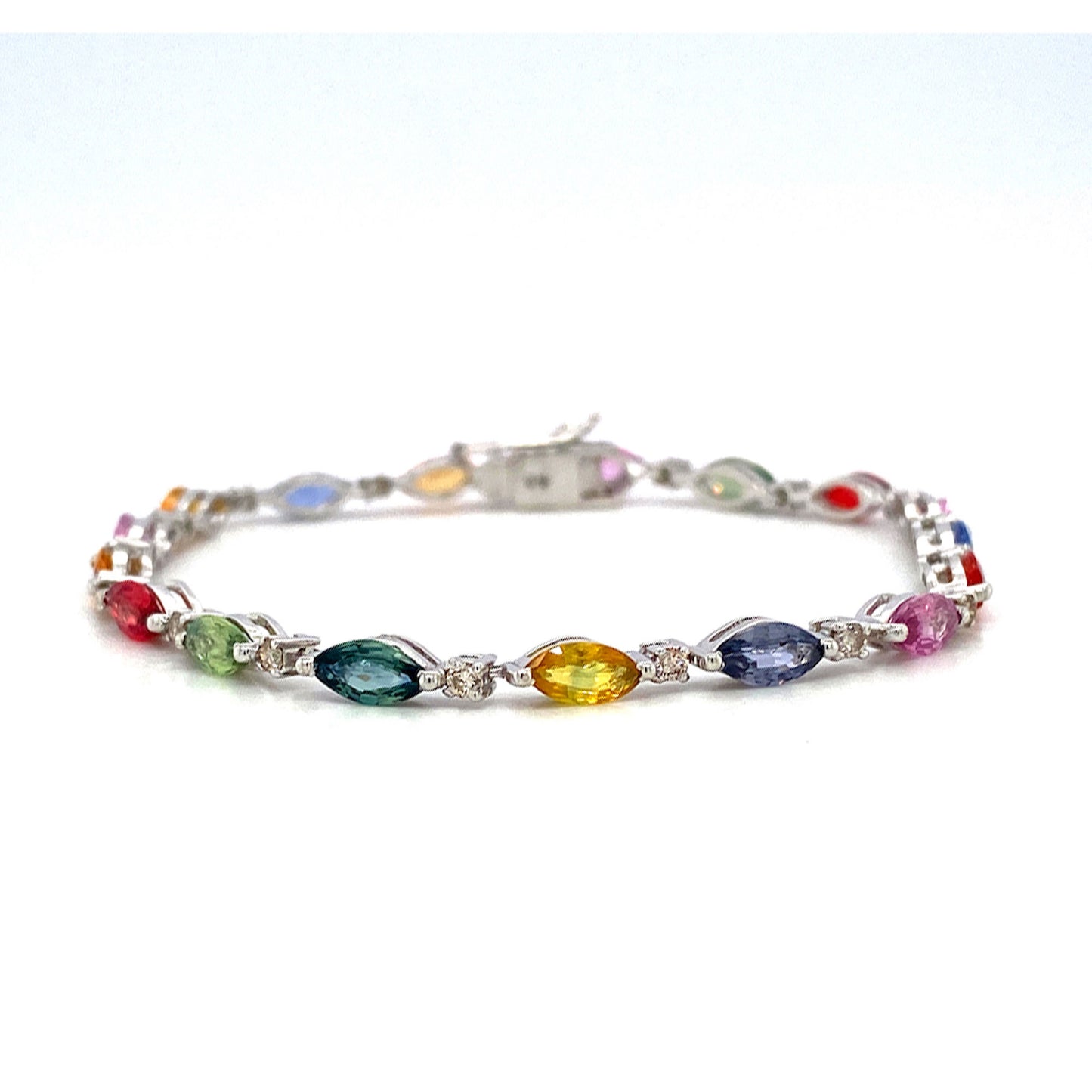 Natural Multi Sapphire Gemstone  925 Sterling Silver Tennis Bracelet