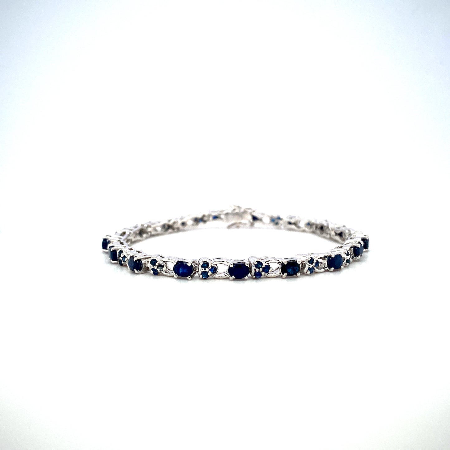 Natural Sapphire Gemstone 925 Sterling Silver Tennis Bracelet