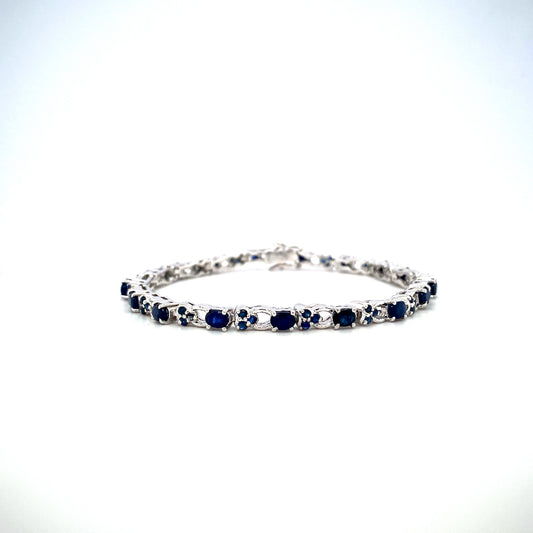 Natural Sapphire Gemstone 925 Sterling Silver Tennis Bracelet
