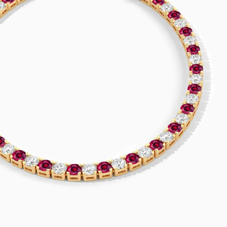 14K Natural Burma Ruby Diamond Tennis Gold Bracelet