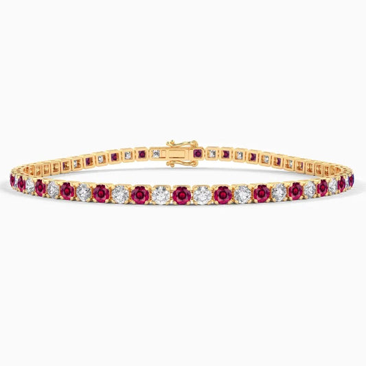14K Natural Burma Ruby Diamond Tennis Gold Bracelet