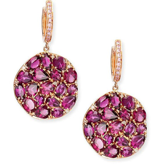 18K Rubellite Tourmaline Diamond Dangling Gold Earring