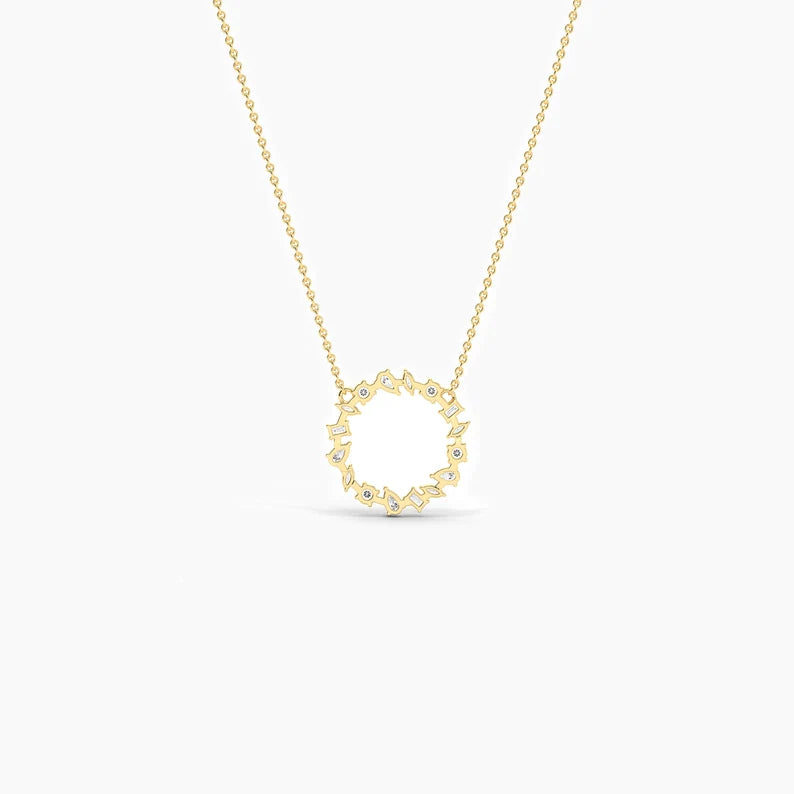 14K Circular Natural Diamond Gold Necklace