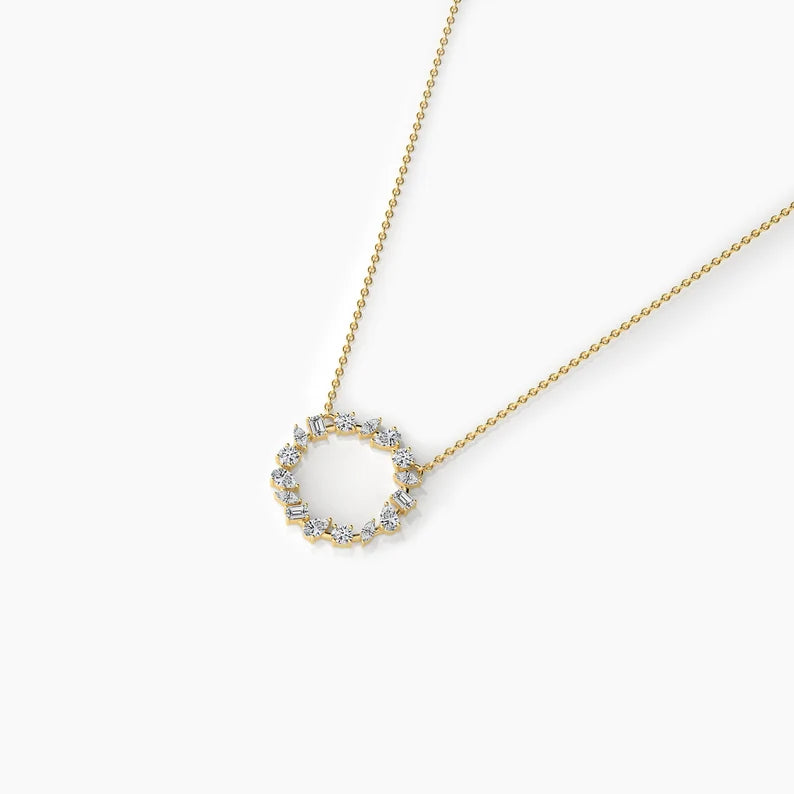 14K Circular Natural Diamond Gold Necklace