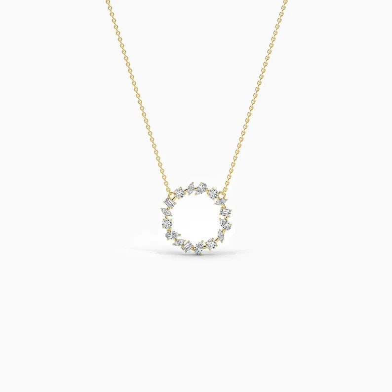 14K Circular Natural Diamond Gold Necklace