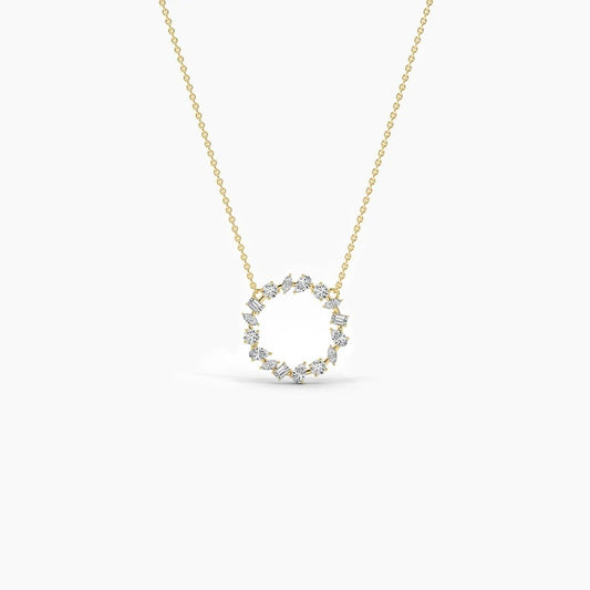 14K Circular Natural Diamond Gold Necklace
