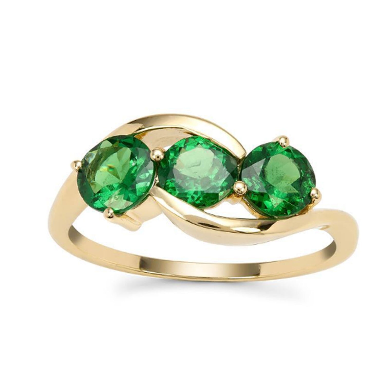 Natural Tsvorite Three Stone 14k Solid Gold Ring