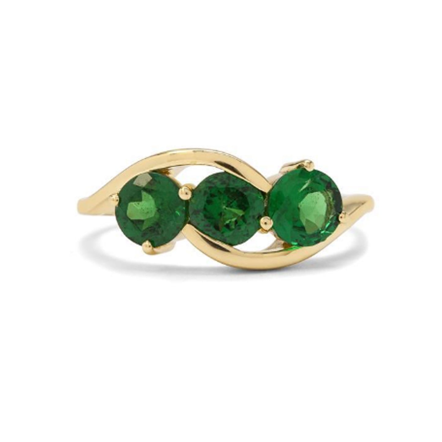Natural Tsvorite Three Stone 14k Solid Gold Ring