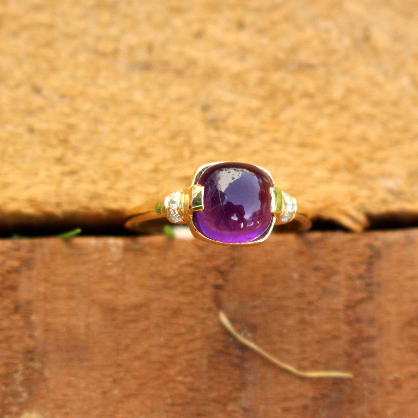 Natural Amethyst Gold Band Ring 18k Gold
