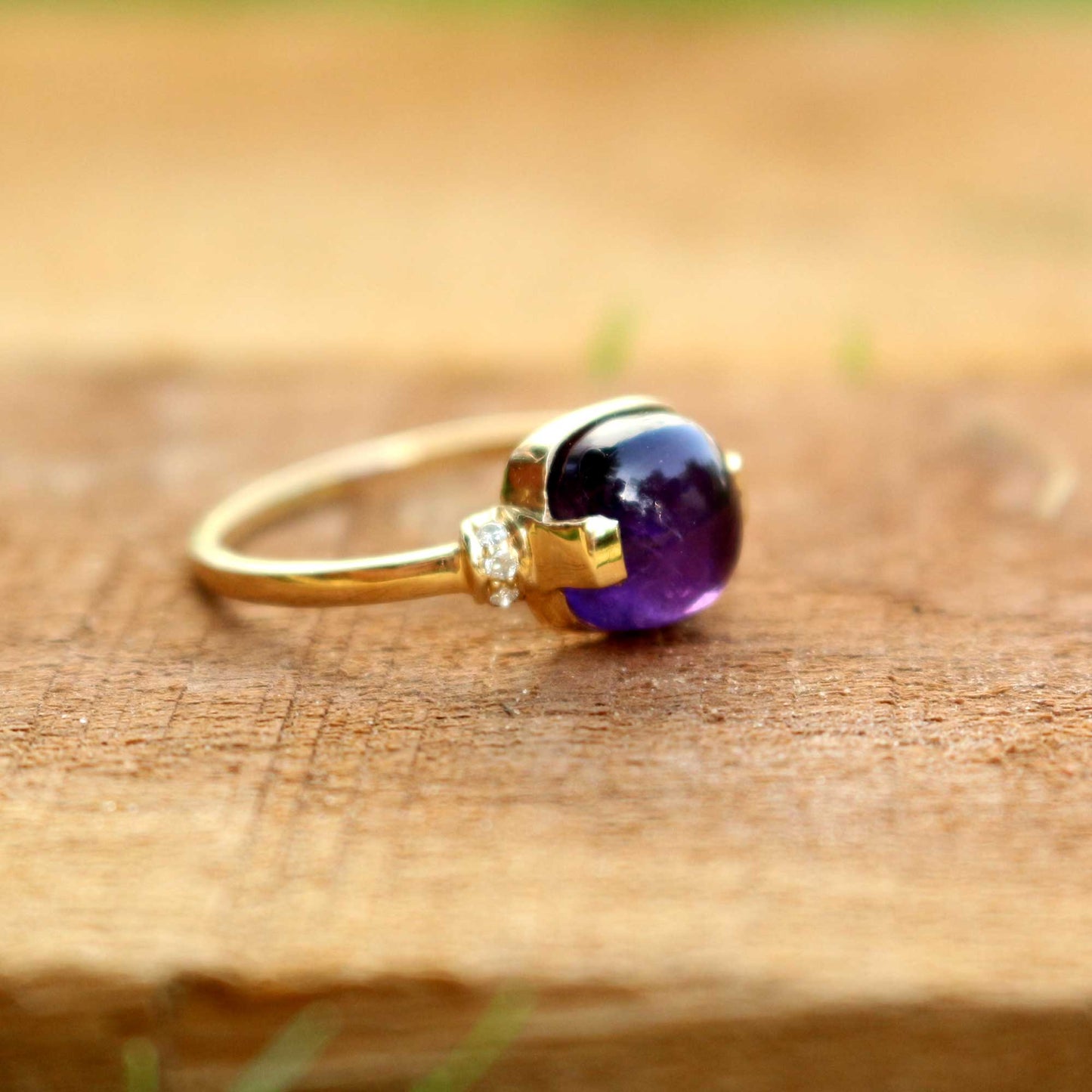 Natural Amethyst Gold Band Ring 18k Gold