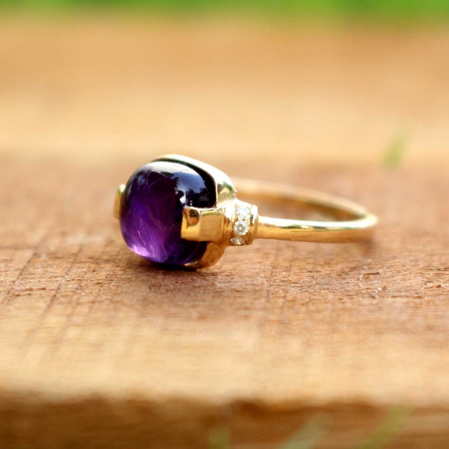 Natural Amethyst Gold Band Ring 18k Gold