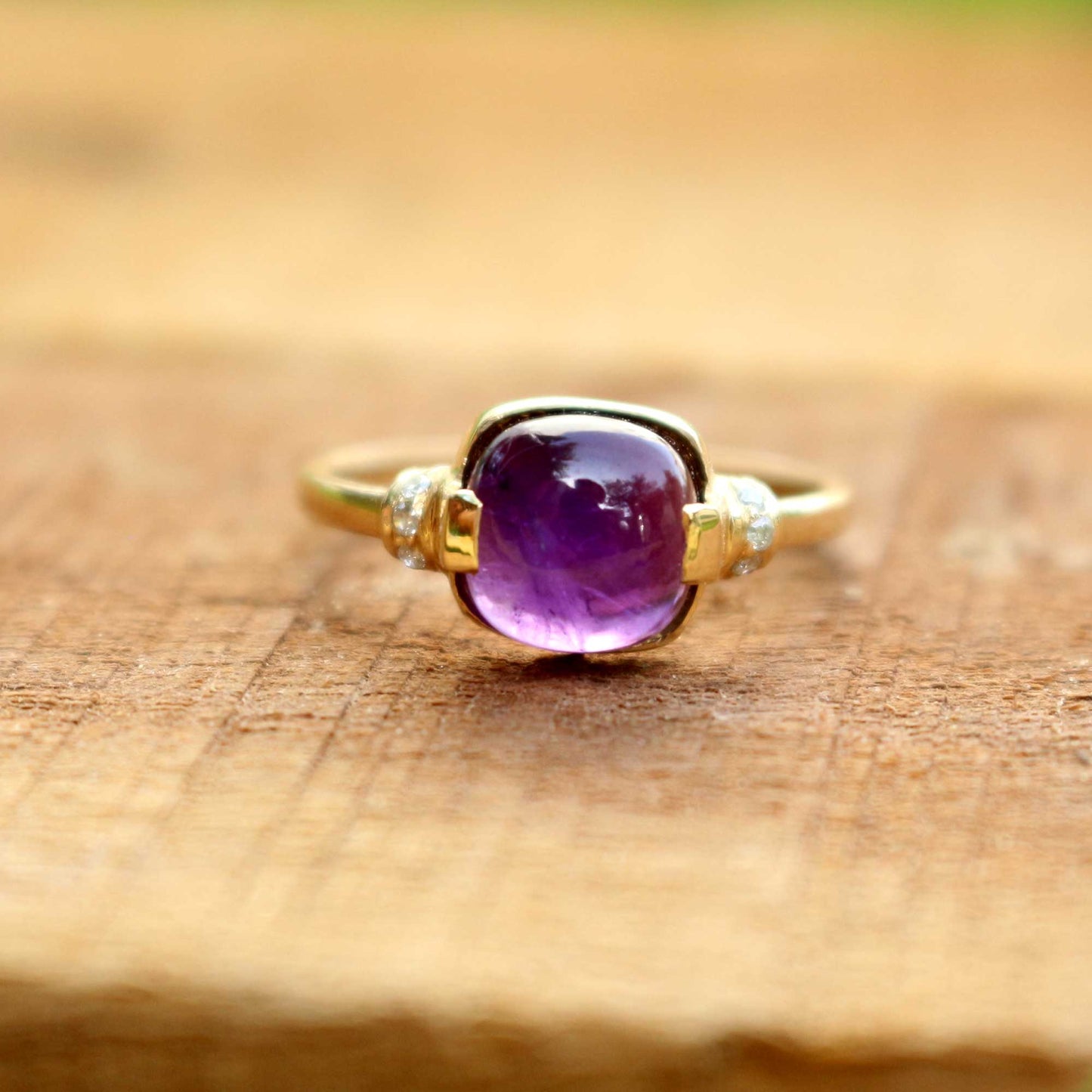 Natural Amethyst Gold Band Ring 18k Gold