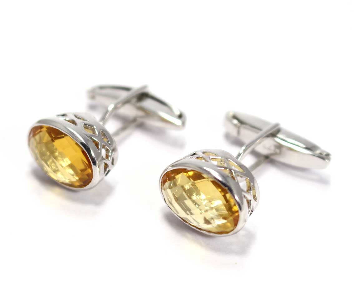 Natural Citrine  925 Sterling Silver Cufflinks