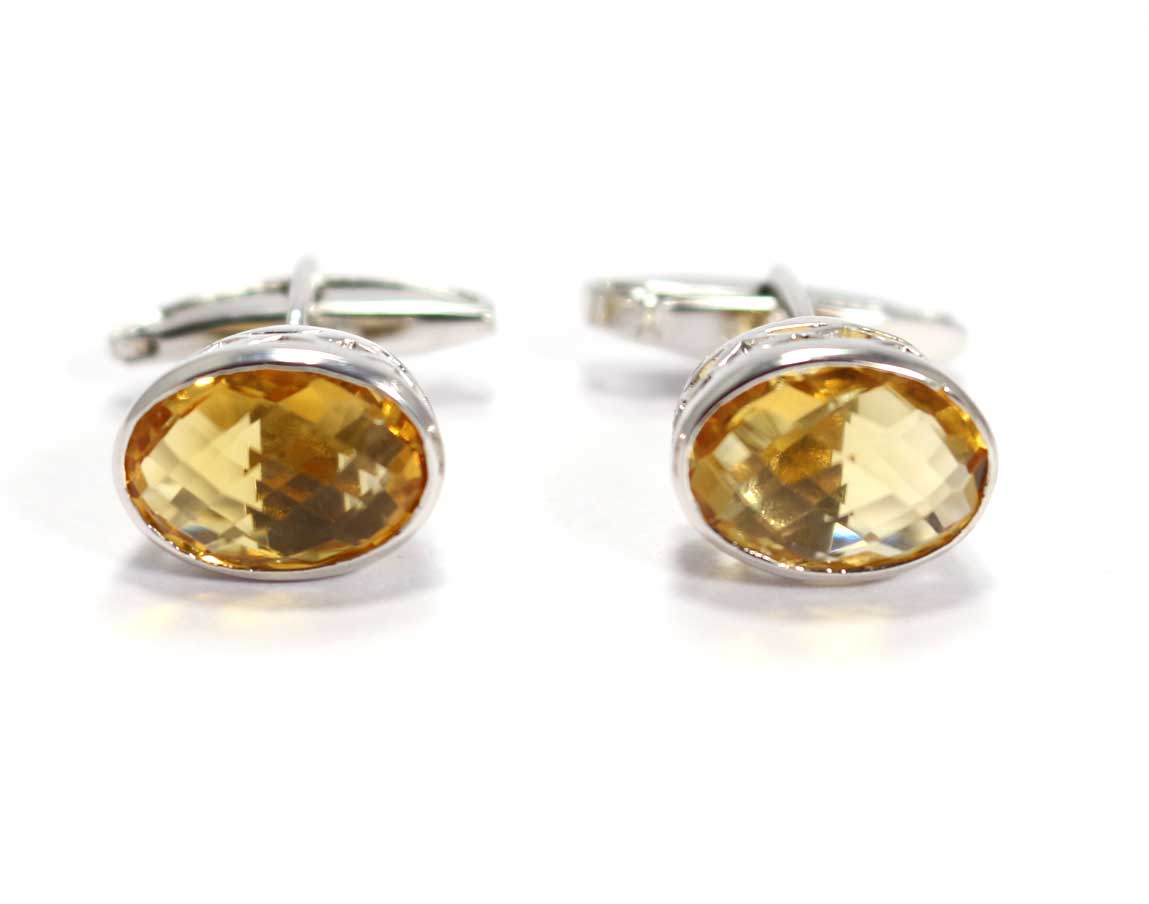 Natural Citrine  925 Sterling Silver Cufflinks