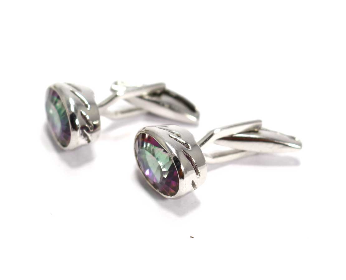 Natural Mystic Quartz  925 Sterling Silver Cufflinks