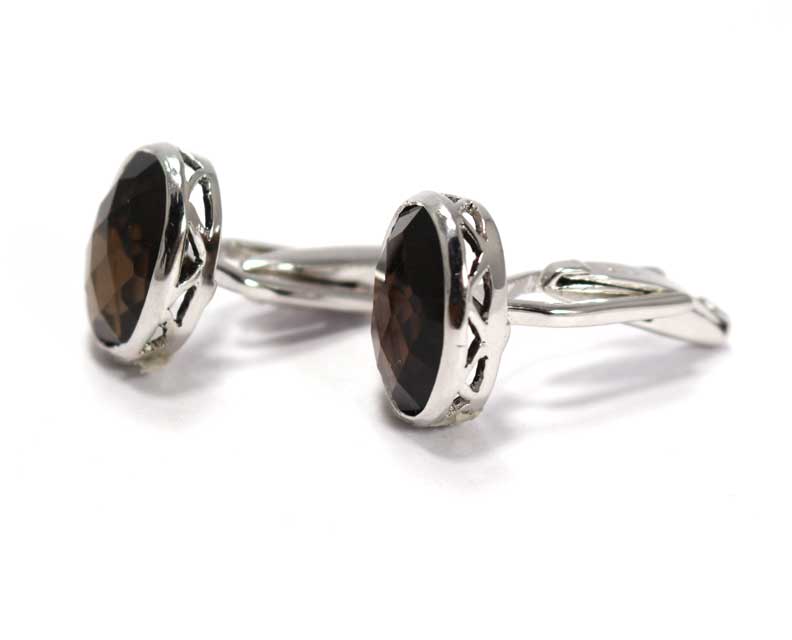 Natural Smoky Quartz  925 Sterling Silver Cufflinks