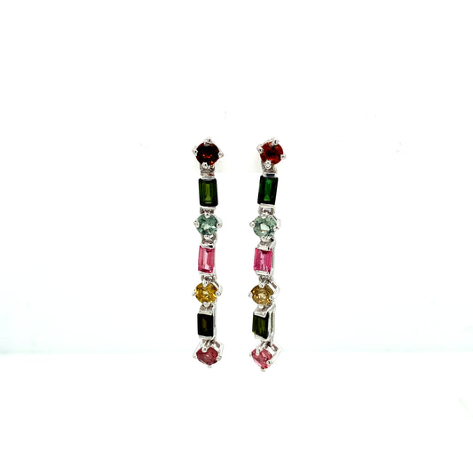 Natural Multi Tourmaline 925 Sterling Silver Dangle Earring | Paraiso Jewels