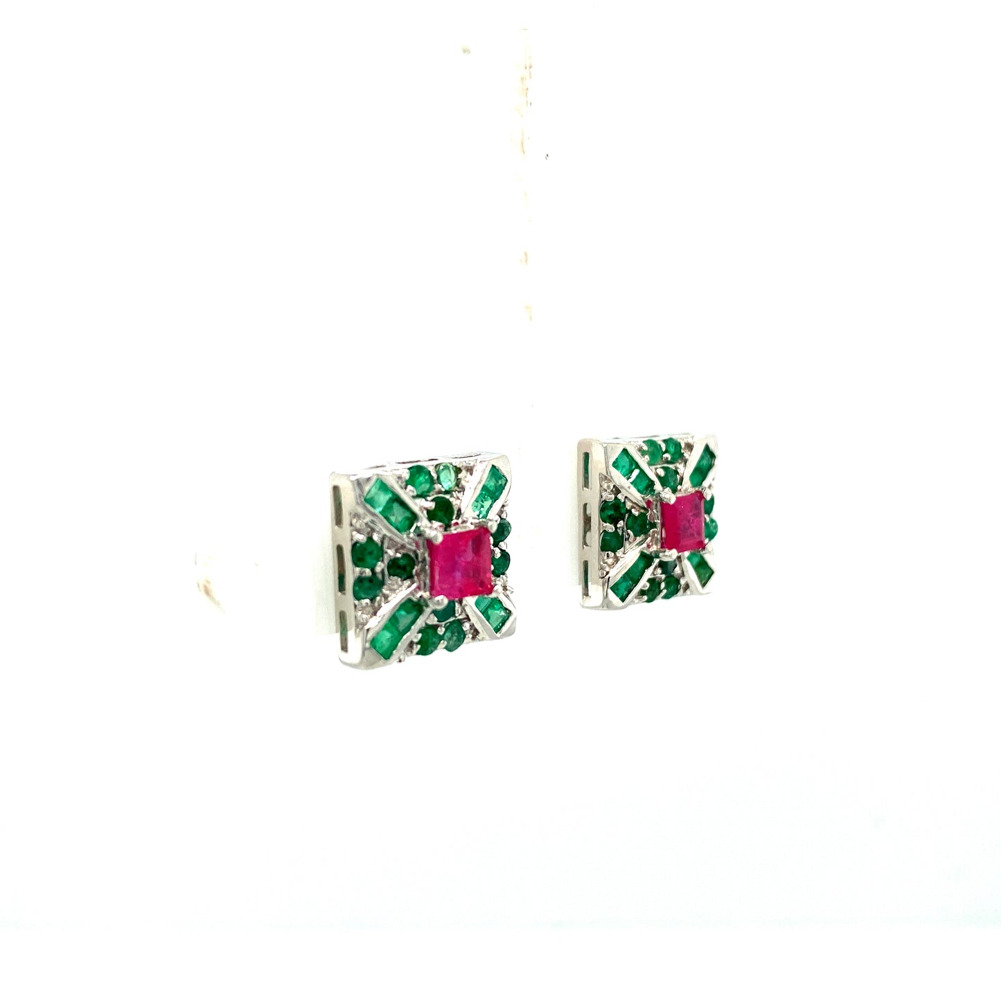 Natural Emerald and Ruby Earrings 925 Sterling Silver