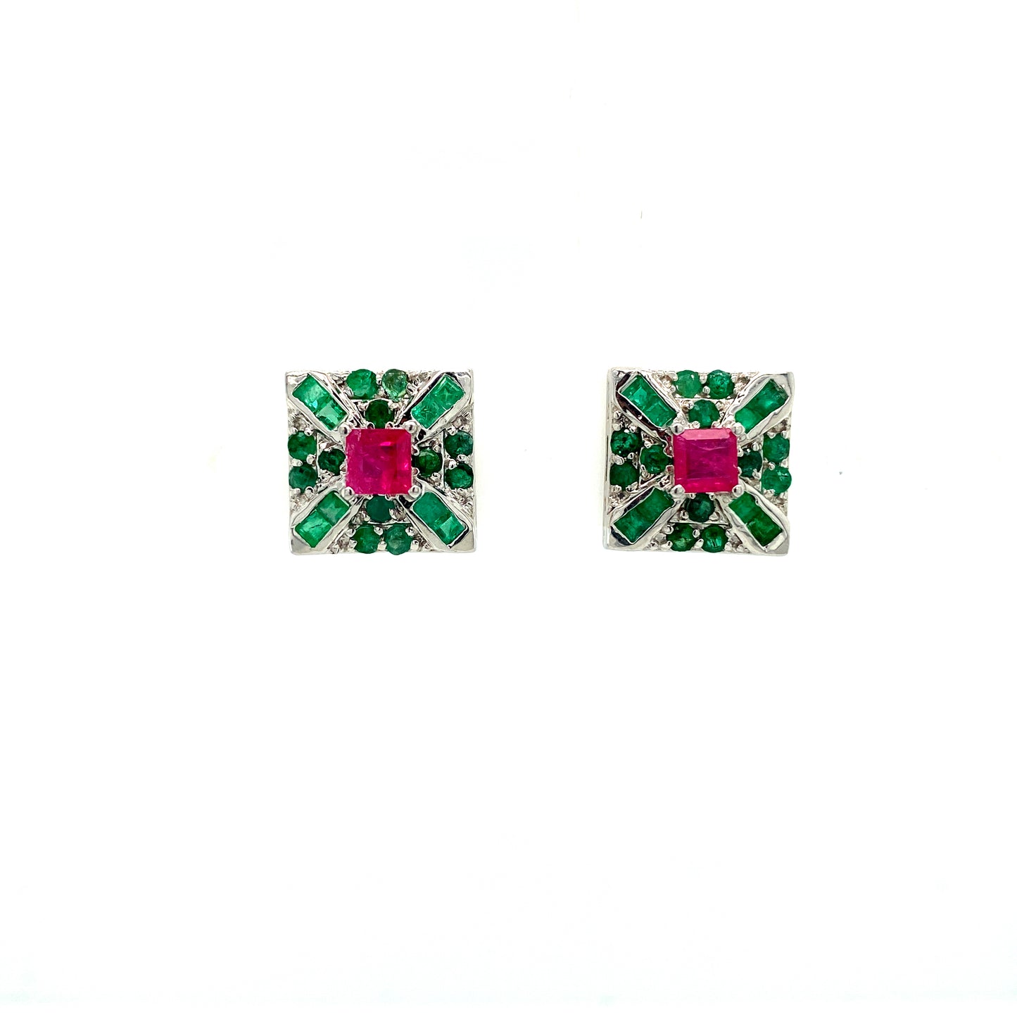 Natural Emerald and Ruby Earrings 925 Sterling Silver