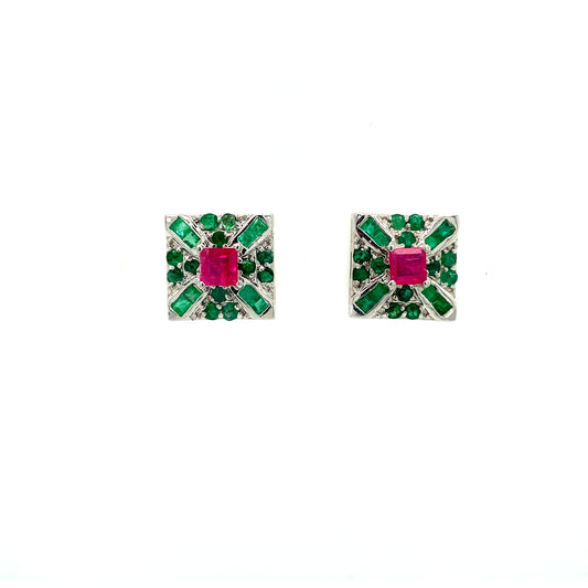 Natural Emerald and Ruby Earrings 925 Sterling Silver | Paraiso Jewels