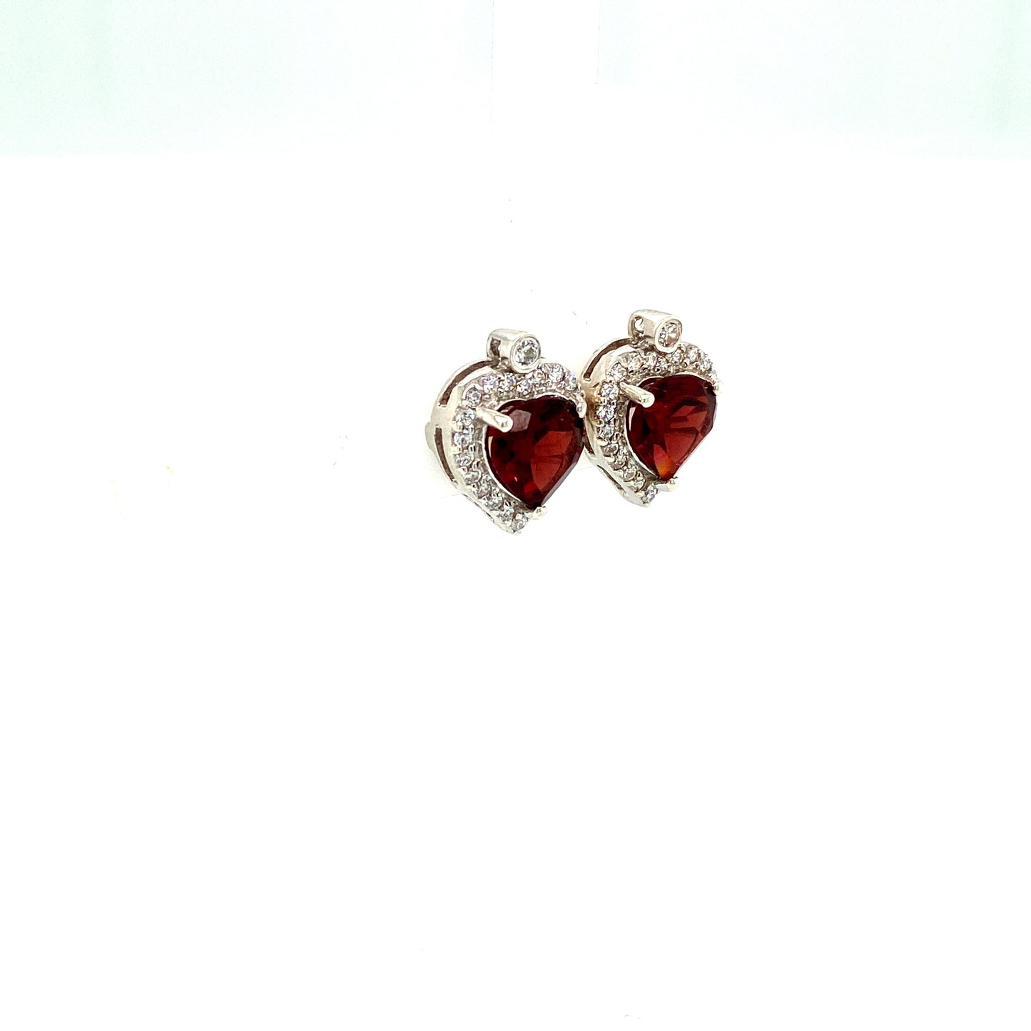 Natural Heart Shape Garnet Diamond Gemstone Earring 925 Sterling Silver